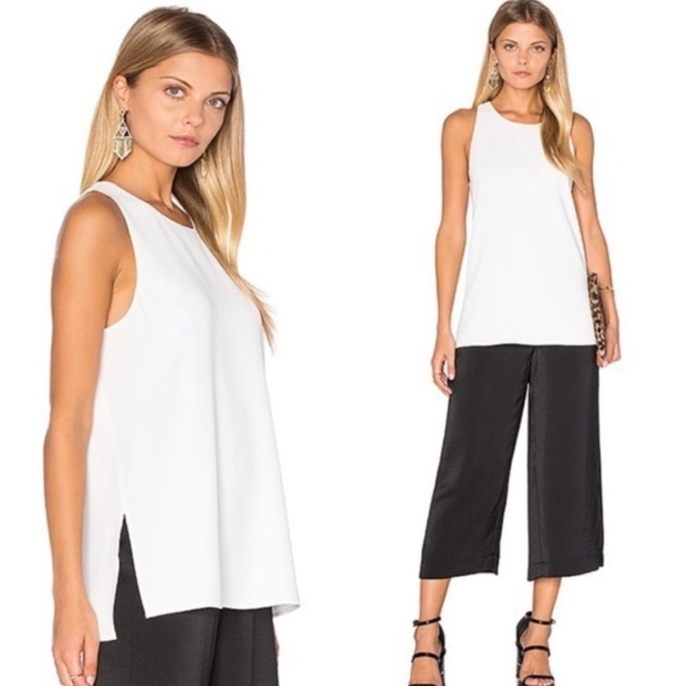 Vince Women’s M Bonded Off White Sleeveless Neutral Blouse Casual Sides Open
